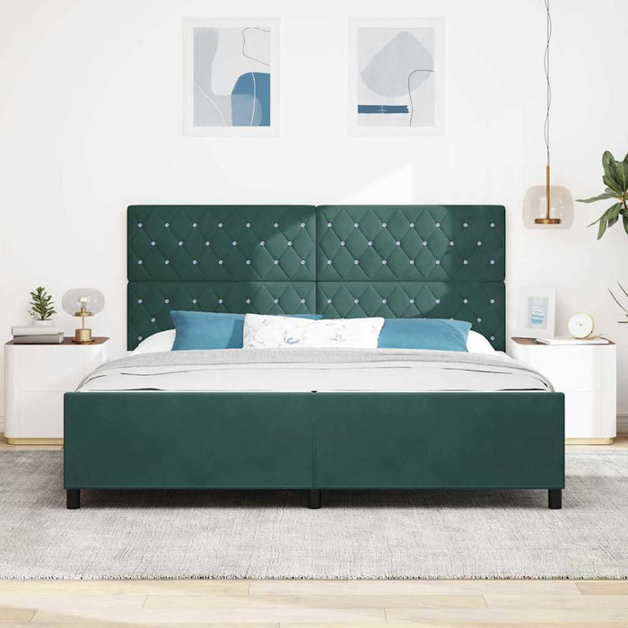 Pat cu arcuri cu headboard Verde închis 200 x 200 cm Catifea - WALTI WALTI