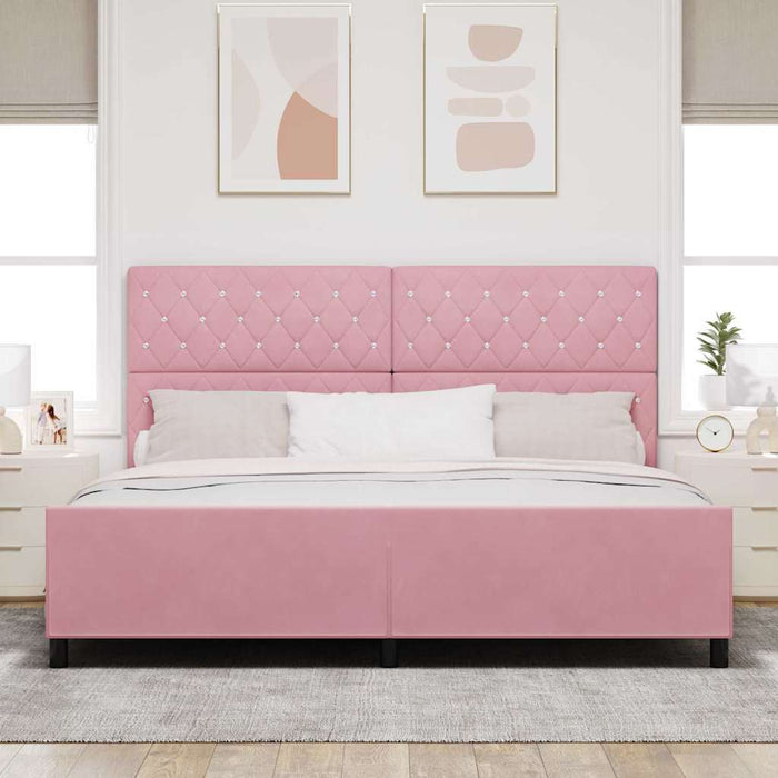 Pat cu arcuri cu headboard Roz 200 x 200 cm Catifea WALTI