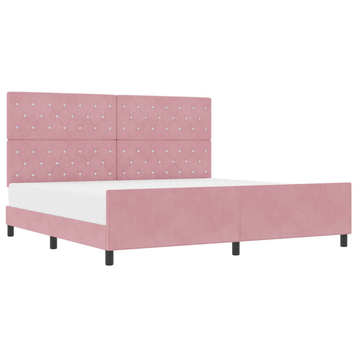 Pat cu arcuri cu headboard Roz 200 x 200 cm Catifea WALTI