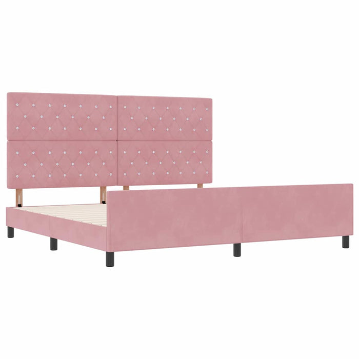 Pat cu arcuri cu headboard Roz 200 x 200 cm Catifea WALTI