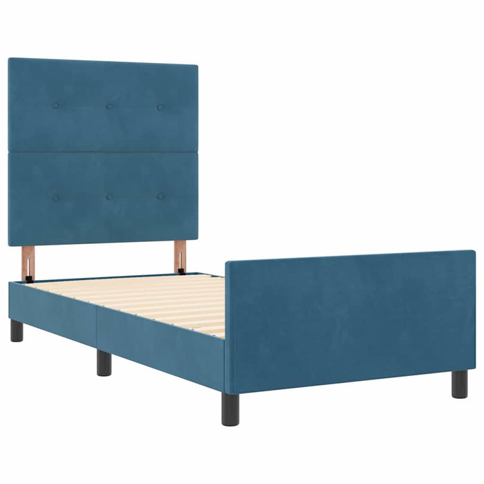 Pat cu arcuri cu headboard Albastru închis 90 x 200 cm Catifea - WALTI WALTI