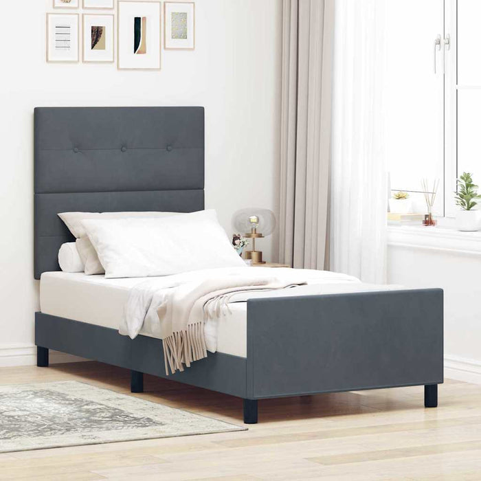 Pat cu arcuri cu headboard Gri închis 100 x 200 cm Catifea - WALTI WALTI