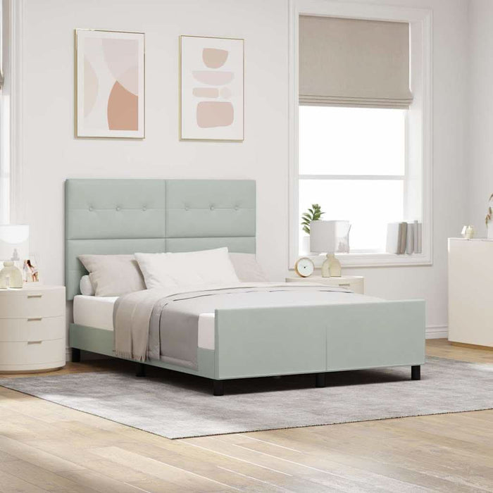 Pat cu arcuri cu headboard Gri deschis 140 x 190 cm Catifea - WALTI WALTI