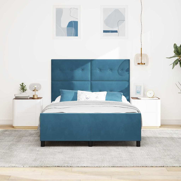 Pat cu arcuri cu headboard Albastru închis 140 x 190 cm Catifea - WALTI WALTI
