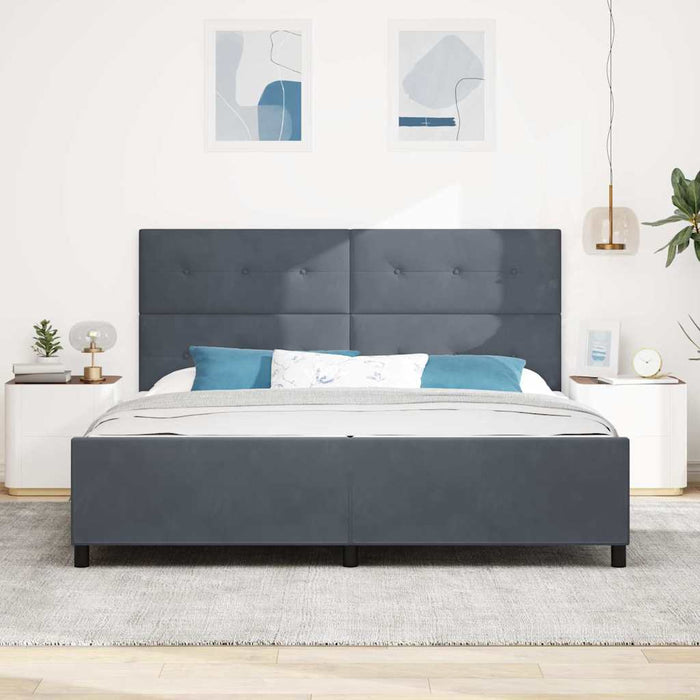 Pat cu arcuri cu headboard Gri închis 200 x 200 cm Catifea - WALTI WALTI
