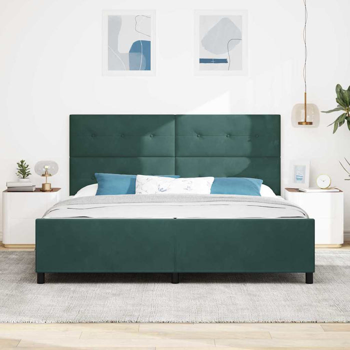 Pat cu arcuri cu headboard Verde închis 200 x 200 cm Catifea - WALTI WALTI