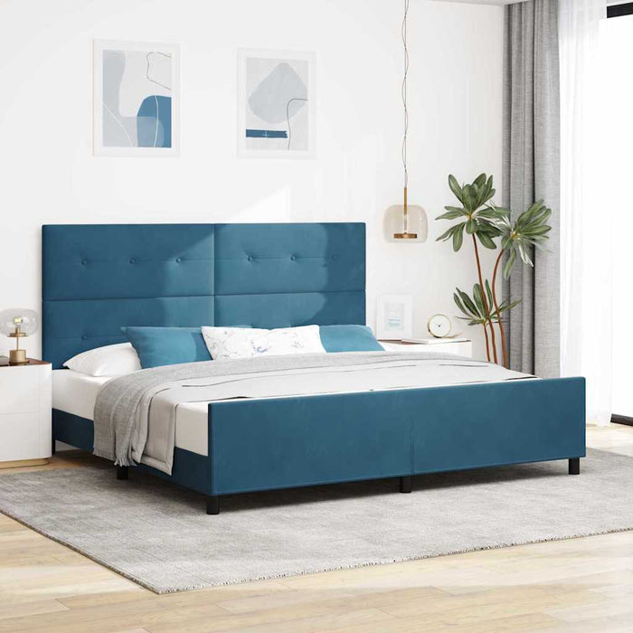 Pat cu arcuri cu headboard Albastru închis 200 x 200 cm Catifea - WALTI WALTI