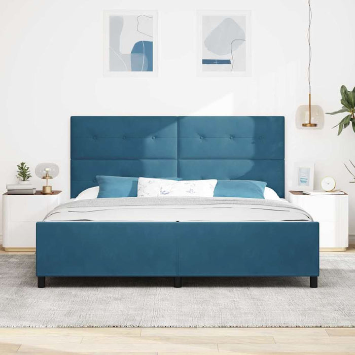 Pat cu arcuri cu headboard Albastru închis 200 x 200 cm Catifea - WALTI WALTI