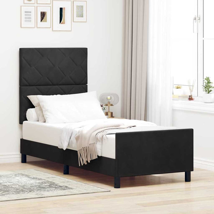 Pat cu arcuri cu headboard Negru 80 x 200 cm Catifea WALTI