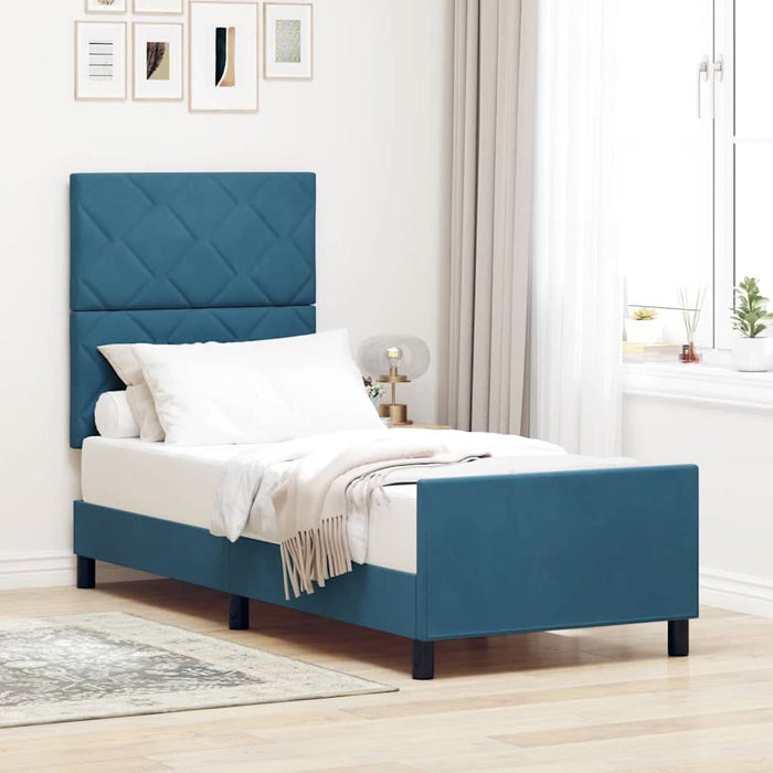 Pat cu arcuri cu headboard Albastru închis 80 x 200 cm Catifea WALTI