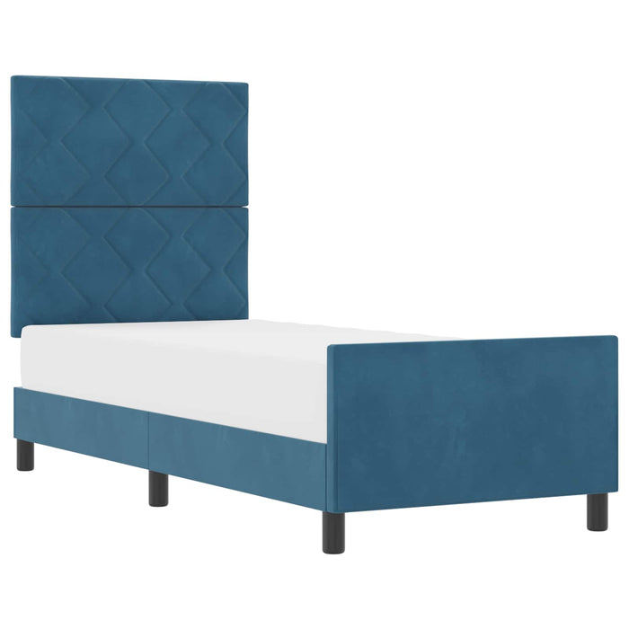 Pat cu arcuri cu headboard Albastru închis 80 x 200 cm Catifea WALTI