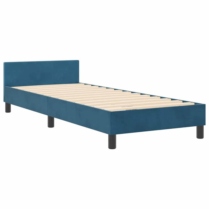 Pat cu arcuri cu headboard Albastru închis 80 x 200 cm Catifea WALTI