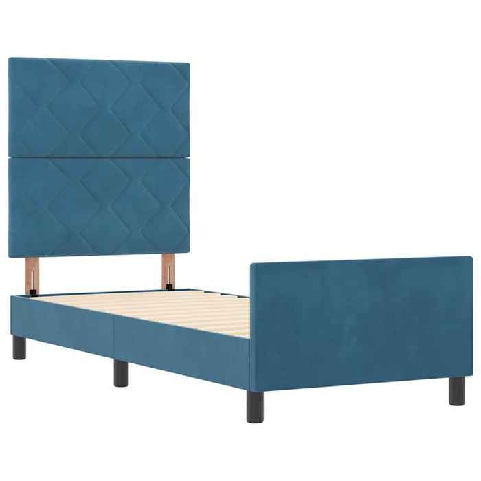 Pat cu arcuri cu headboard Albastru închis 80 x 200 cm Catifea WALTI