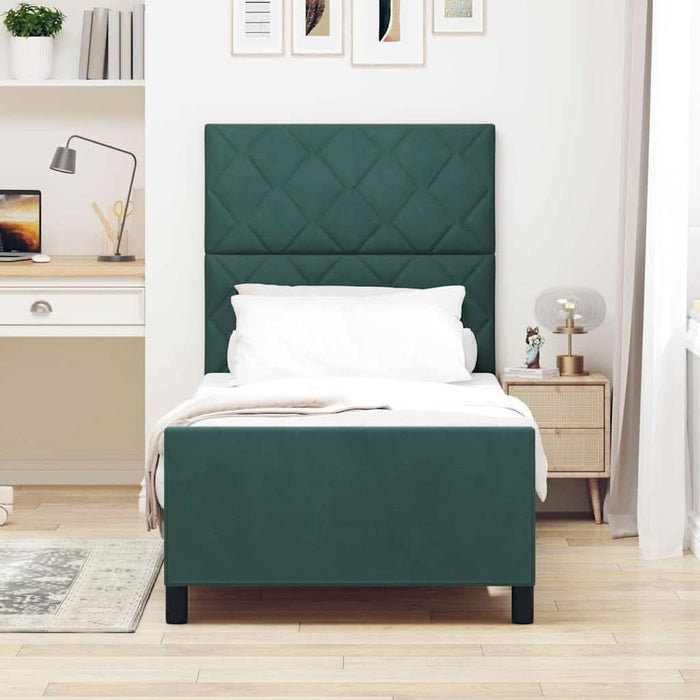 Pat cu arcuri cu headboard Verde închis 100 x 200 cm Catifea WALTI