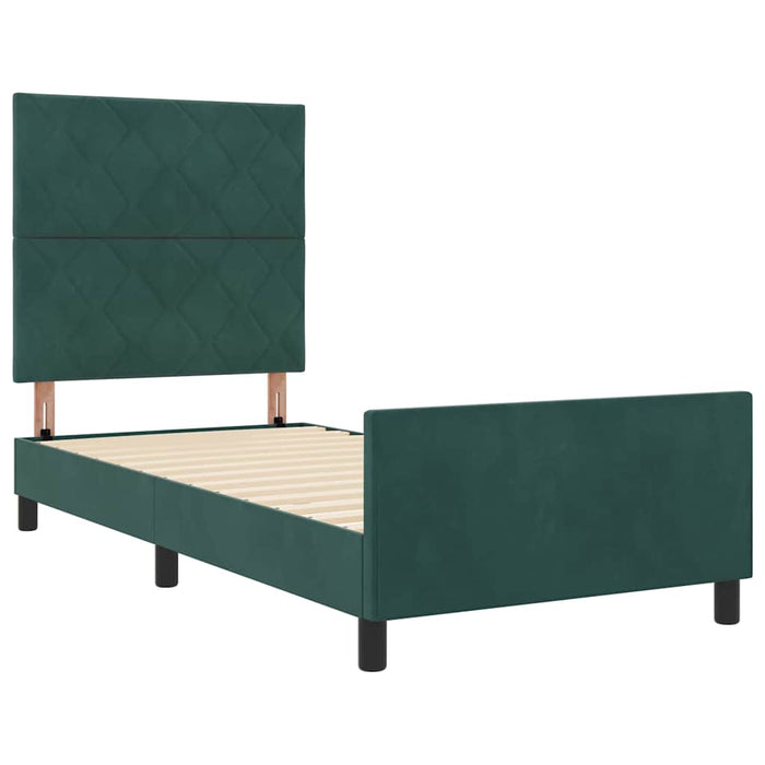 Pat cu arcuri cu headboard Verde închis 100 x 200 cm Catifea WALTI