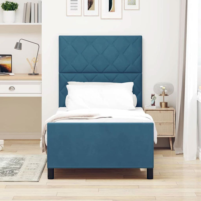 Pat cu arcuri cu headboard Albastru închis 100 x 200 cm Catifea - WALTI WALTI