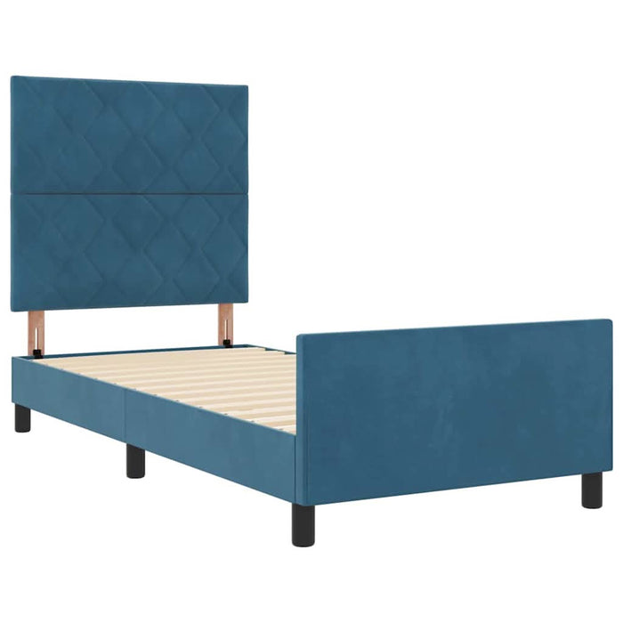 Pat cu arcuri cu headboard Albastru închis 100 x 200 cm Catifea - WALTI WALTI
