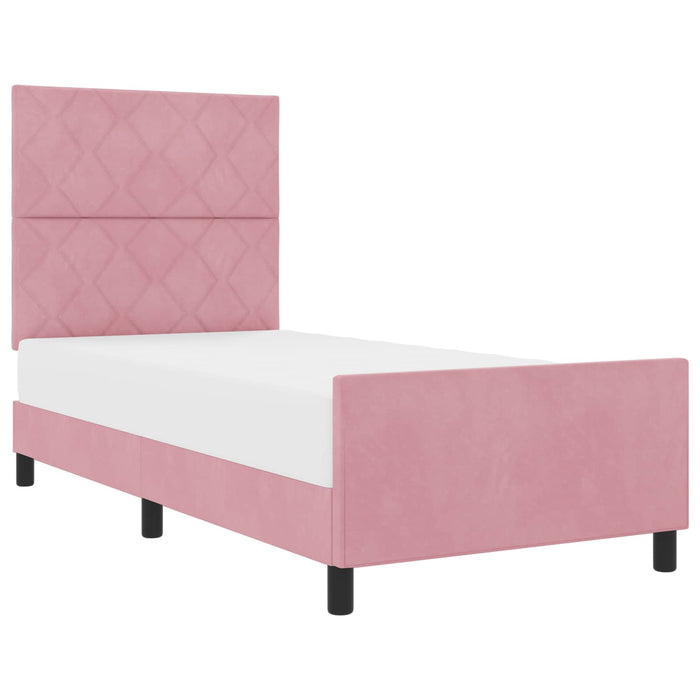 Pat cu arcuri cu headboard Roz 100 x 200 cm Catifea WALTI