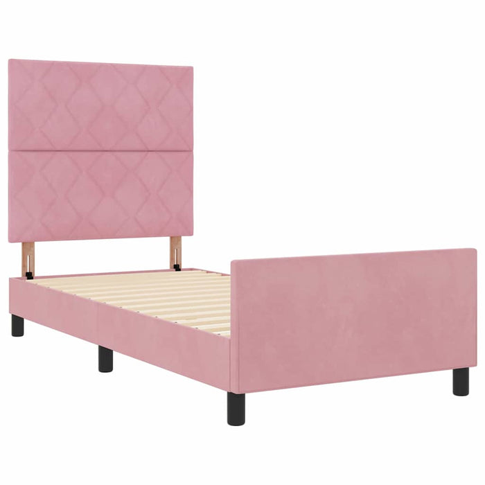 Pat cu arcuri cu headboard Roz 100 x 200 cm Catifea WALTI
