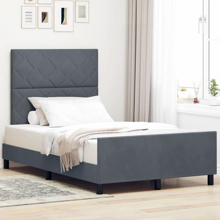 Pat cu arcuri cu headboard Gri închis 120 x 200 cm Catifea WALTI