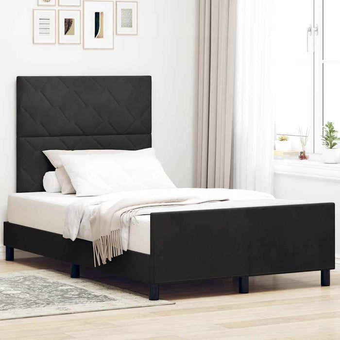 Pat cu arcuri cu headboard Negru 120 x 200 cm Catifea WALTI