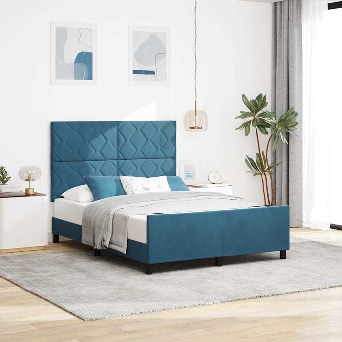Pat cu arcuri cu headboard Albastru închis 140 x 190 cm Catifea WALTI