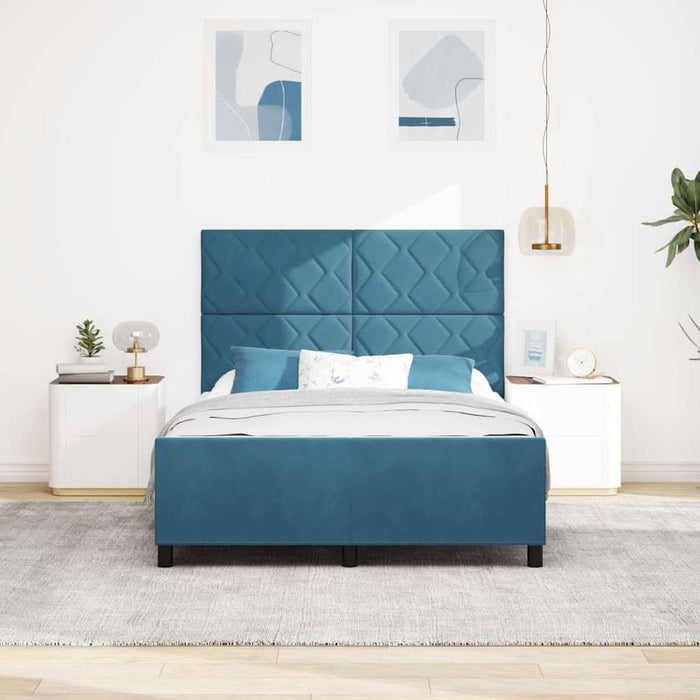 Pat cu arcuri cu headboard Albastru închis 140 x 190 cm Catifea WALTI