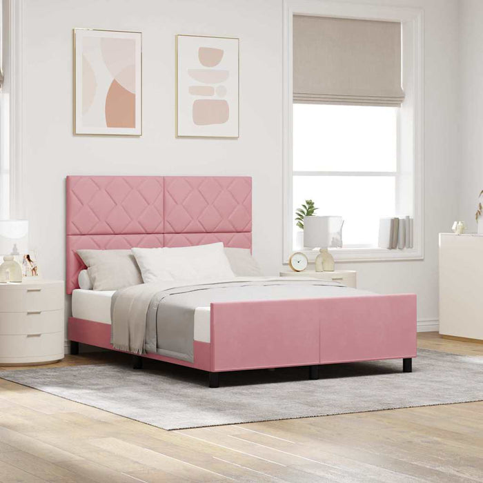 Pat cu arcuri cu headboard Roz 140 x 200 cm Catifea WALTI