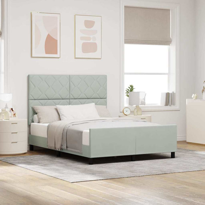 Pat cu arcuri cu headboard Gri deschis 160 x 200 cm Catifea WALTI
