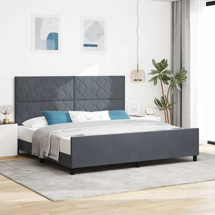 Pat cu arcuri cu headboard Gri închis 200 x 200 cm Catifea WALTI