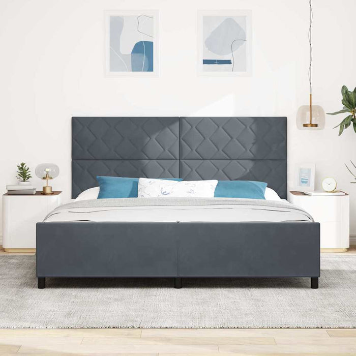 Pat cu arcuri cu headboard Gri închis 200 x 200 cm Catifea WALTI