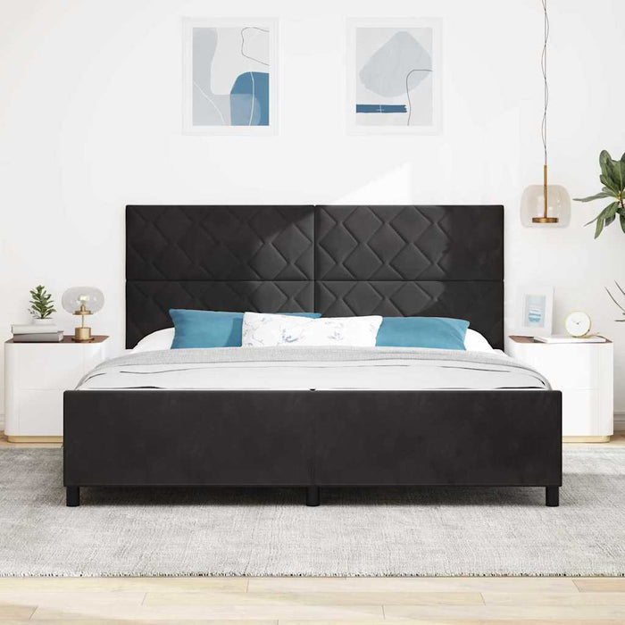 Pat cu arcuri cu headboard Negru 200 x 200 cm Catifea WALTI