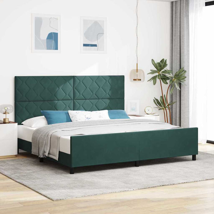 Pat cu arcuri cu headboard Verde închis 200 x 200 cm Catifea WALTI