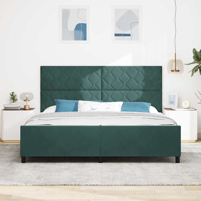 Pat cu arcuri cu headboard Verde închis 200 x 200 cm Catifea WALTI
