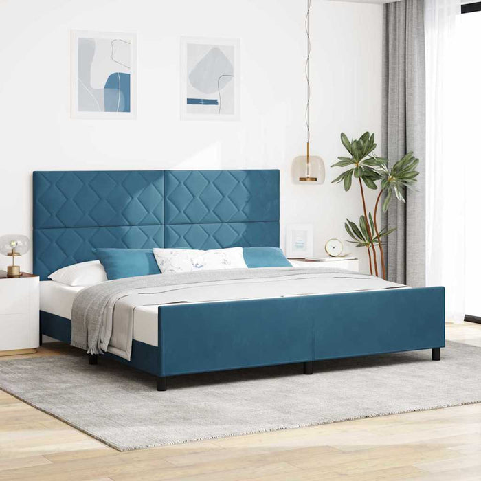 Pat cu arcuri cu headboard Albastru închis 200 x 200 cm Catifea - WALTI WALTI