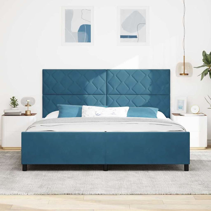 Pat cu arcuri cu headboard Albastru închis 200 x 200 cm Catifea - WALTI WALTI