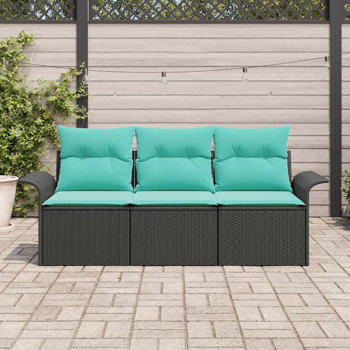 Set de canapele pentru grădină cu pernă 3 pcs Negru Rattan poli - WALTI WALTI