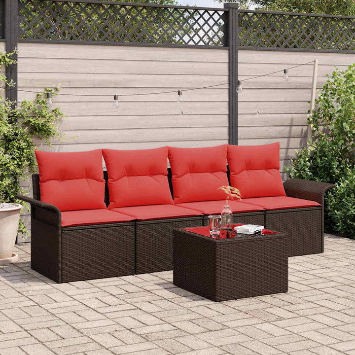 Set de canapele pentru grădină 5 pcs Beige și Roșu poliratan - WALTI WALTI