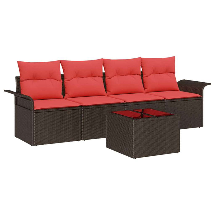 Set de canapele pentru grădină 5 pcs Beige și Roșu poliratan - WALTI WALTI