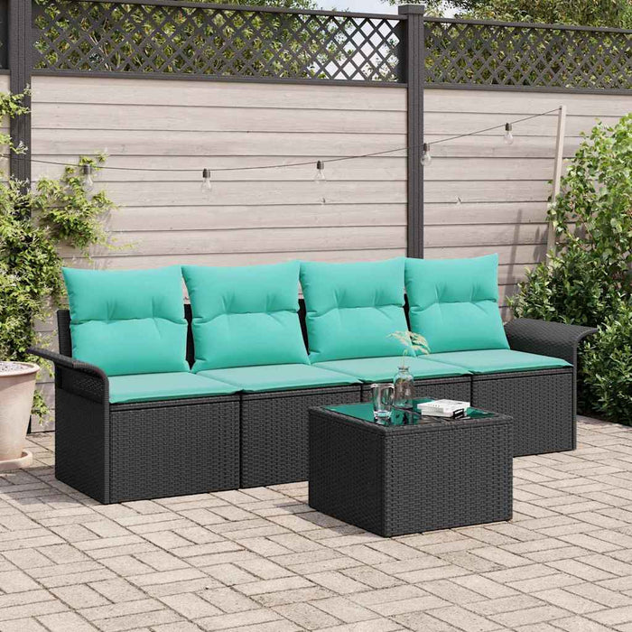 Set de canapele pentru grădină 5 pcs Negru și Turcoaz poliratan - WALTI WALTI