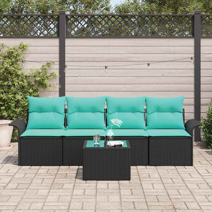 Set de canapele pentru grădină 5 pcs Negru și Turcoaz poliratan - WALTI WALTI