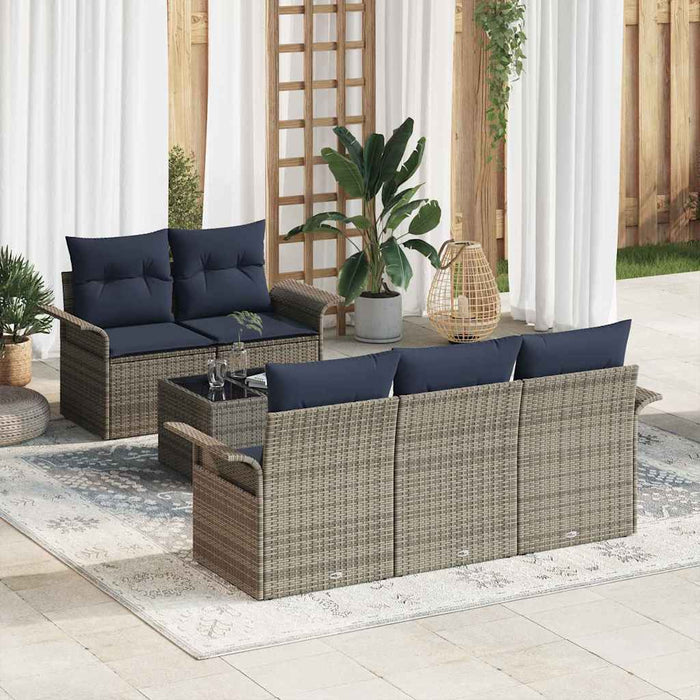 Set de canapele pentru grădină 6 pcs Gri și bleumarin poliratan - WALTI WALTI