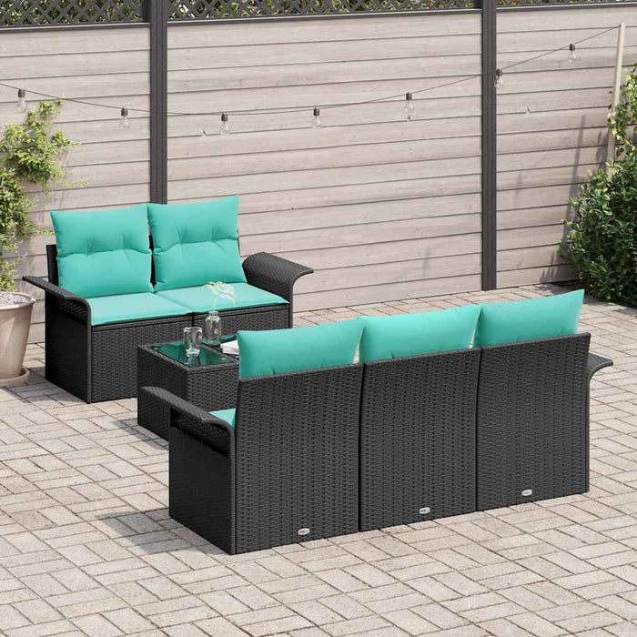 Set de canapele pentru grădină 6 pcs Negru și Turcoaz poliratan - WALTI WALTI