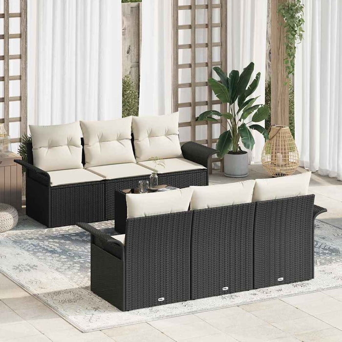 Set de canapele pentru grădină 7 pcs Negru și Crem poliratan - WALTI WALTI