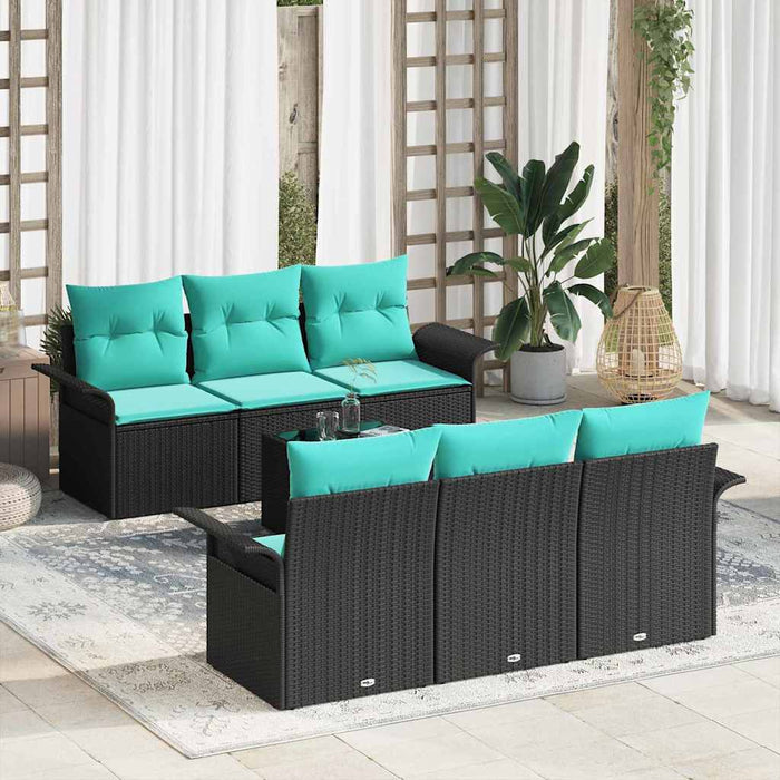 Set de canapele pentru grădină cu pernă 7 pcs Negru și Turcoaz - WALTI WALTI