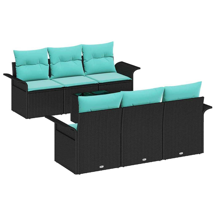 Set de canapele pentru grădină cu pernă 7 pcs Negru și Turcoaz - WALTI WALTI