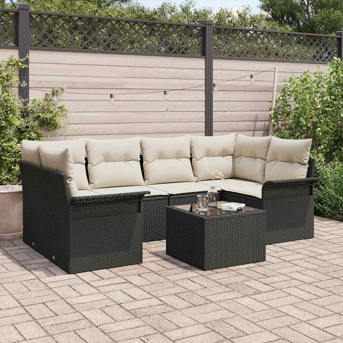Set de canapele pentru grădină 7 pcs Negru și Crem poliratan - WALTI WALTI