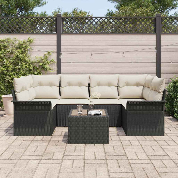 Set de canapele pentru grădină 7 pcs Negru și Crem poliratan - WALTI WALTI