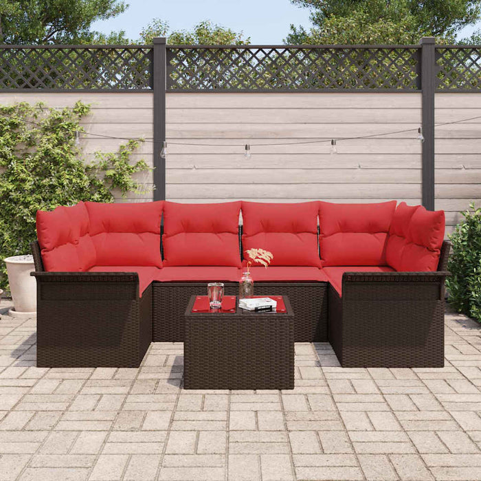 Set de canapele pentru grădină 7 pcs Beige și Roșu poliratan - WALTI WALTI