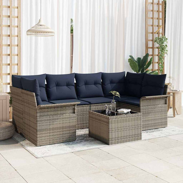 Set de canapele pentru grădină 7 pcs Gri și bleumarin poliratan - WALTI WALTI